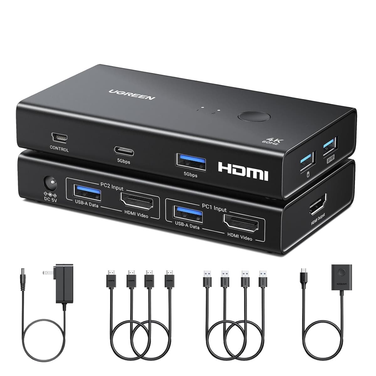 UGREEN 2-In-1 HDMI KVM Switch 4 USB Ports 4K@60Hz–Black