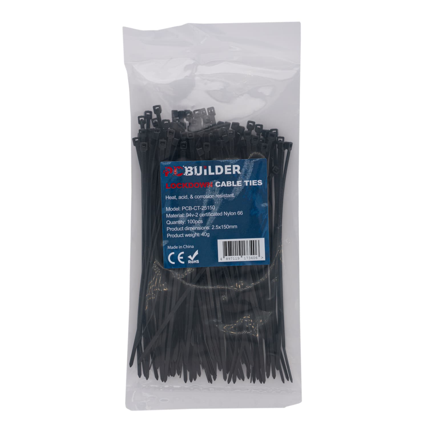 PCBuilder LOCKDOWN 150mm Cable Ties (100 pcs) - Black