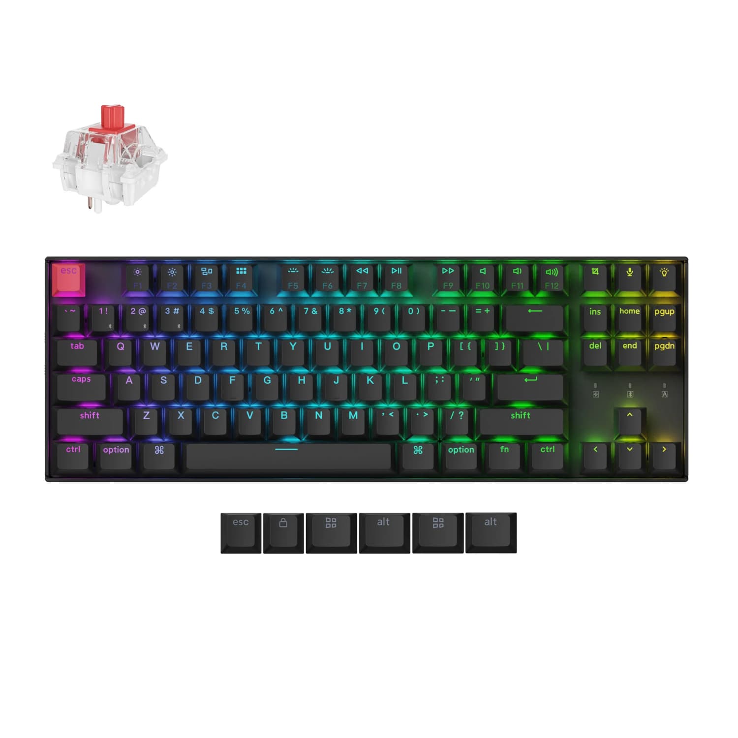 Keychron K8 QMK 80% TKL Wireless Mechanical Keyboard V2 Red Switches - Black